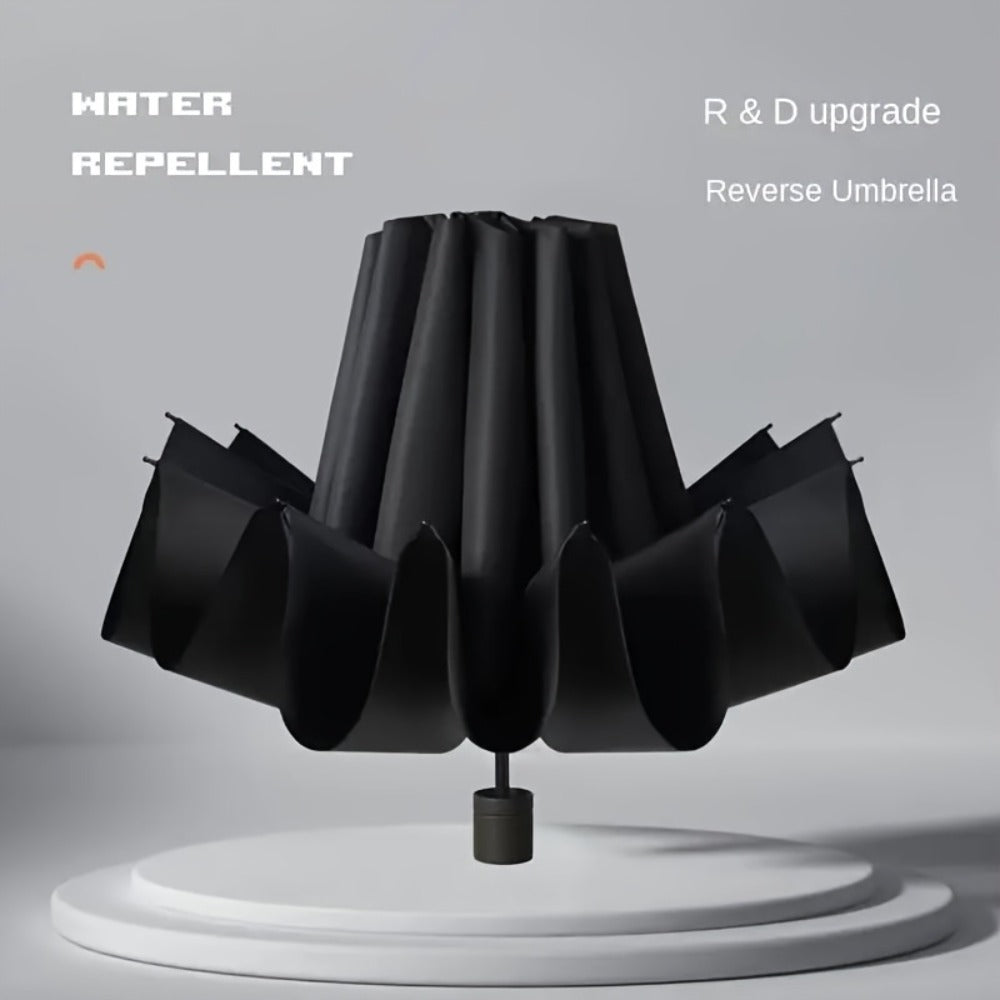 Extra Large Windproof Umbrella with 12-Rib Double-Sided UV Protection - Manual Open, Durable Iron Frame & Silicone Handle, Sleek Black Compact Foldable Design for Family, Outdoor, Commuting Use