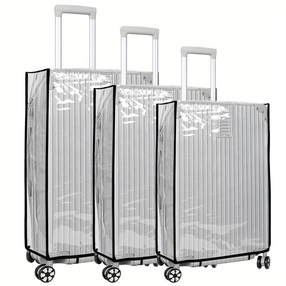 3pcs Clear PVC Luggage Covers - Waterproof, Reusable Suitcase Protectors with Wheels, Fits 20', 24', 28' Luggage, Durable & Easy to Clean, Transparent Travel Accessories for Scratch & Dust Protection