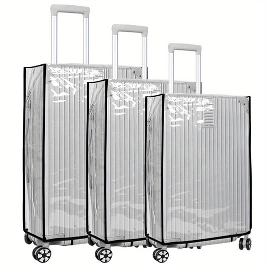 3pcs Clear PVC Luggage Covers - Waterproof, Reusable Suitcase Protectors with Wheels, Fits 20', 24', 28' Luggage, Durable & Easy to Clean, Transparent Travel Accessories for Scratch & Dust Protection