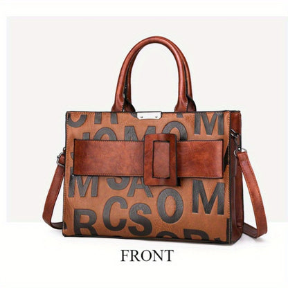 3pcs Women's Monogram Embossed Set, Large Capacity Tote Set, Removable Diagonal Strap