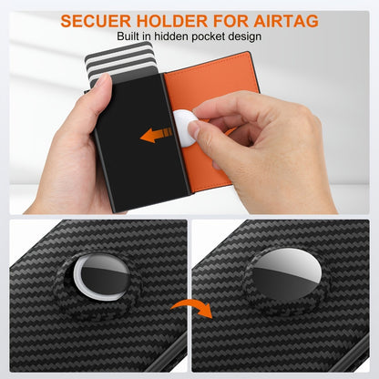 Premium Genuine Leather & Carbon Fiber Men's Wallet with RFID Blocking, AirTag Slot, Pop-Up Card Case-Ultra-Slim Design Holds 14 Cards+ID Window & Cash Pocket (AirTag Not Included)