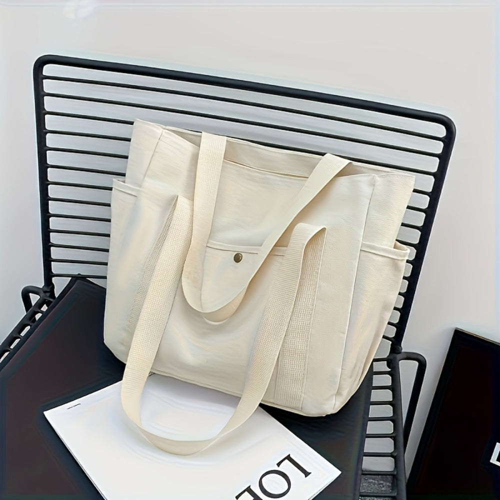 1pc Women'S Canvas Bag | Large Capacity Single Shoulder Handbag, Simple Style, Double Handle Design, Casual and Fashionable, Suitable for Daily Commuting and Parties, Washable and Foldable, Color