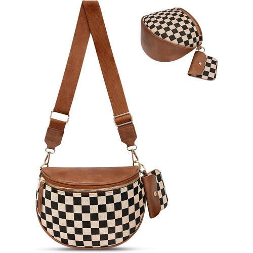 2799 Checkered Crossbody Bag, Women'S Nylon Waist Pouch, Spacious Crossbody Tote with Shoulder Strap, Available in 18 Colors