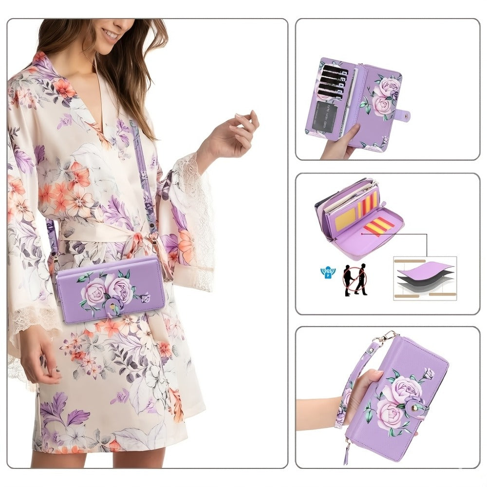 1pc Elegant Floral Clutch Wallets for Women- Zipper Handbag Fashion Large Capacity Long Wallet Clutch Bag Phone Bag Multi-card Card Holder Coin Purse for Women Wallet Set