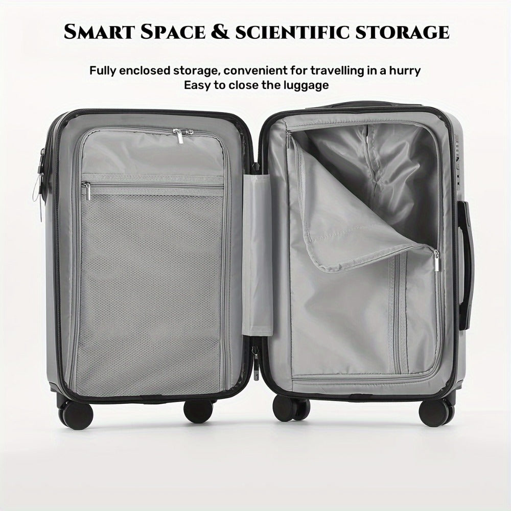 Large Capacity Trolley Case with Front Open Compartment, Functional Travel Suitcase, Luggage with Password Lock And Cup Holder, to Make Your Journey More Convenient And Safe