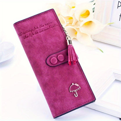 Women Vegan Wallet Bifold Clutch Large Capacity Card Organizer Buckle Long Purse for Candy Color