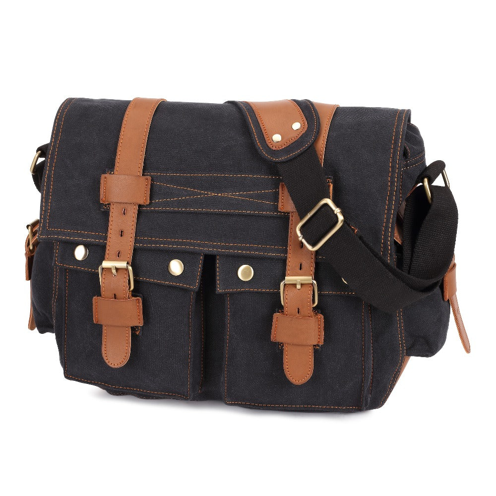 High-Quality Men'S Canvas And Leather Bags Suitable for Business, Travel, And Casual Use, Available in Khaki And Black, Known for Their Durability And Craftsmanship.