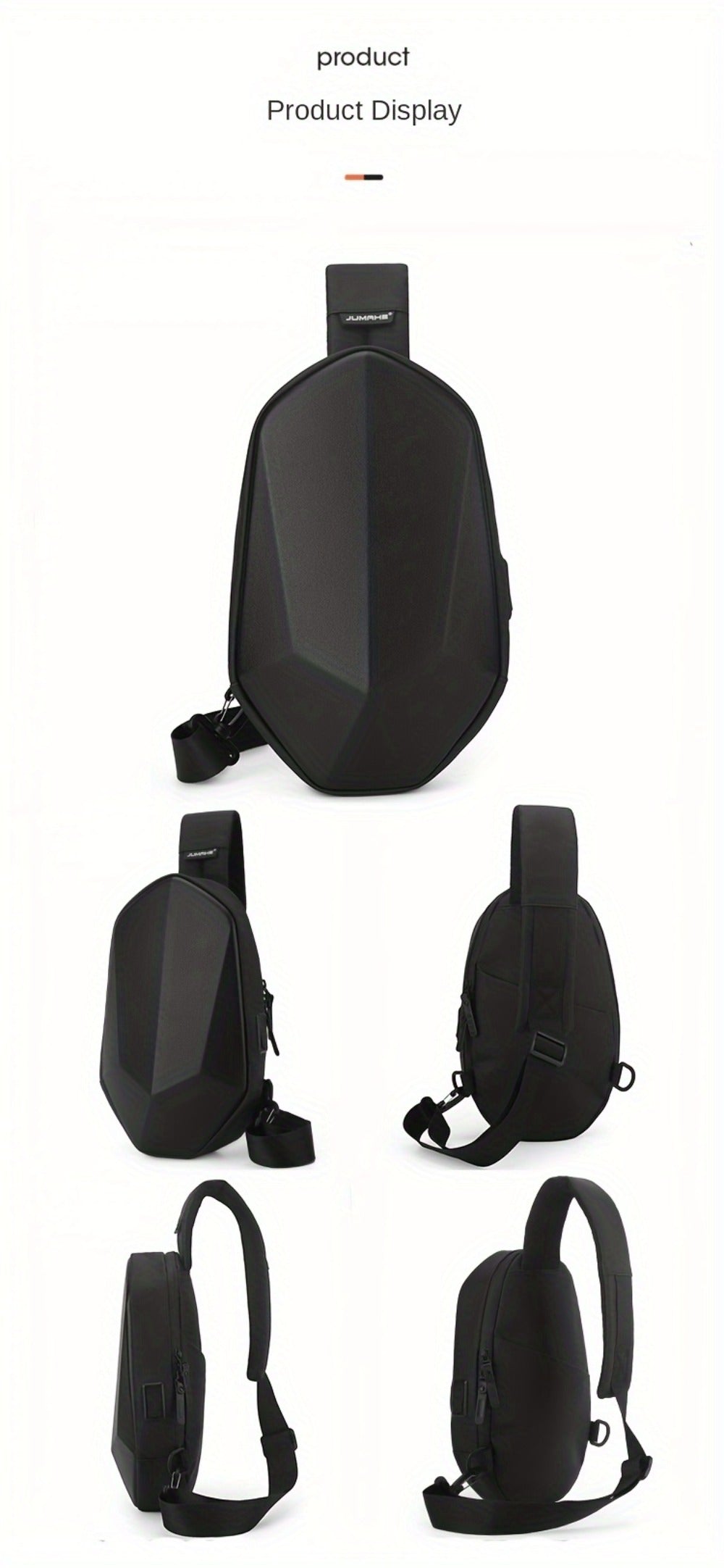 [Hard Shell Chest Bag] JUAMHE Men's Geometric Hard Shell Chest Bag, Scratch-Resistant and Crossbody Backpack with USB Port, Everyday Casual Bag