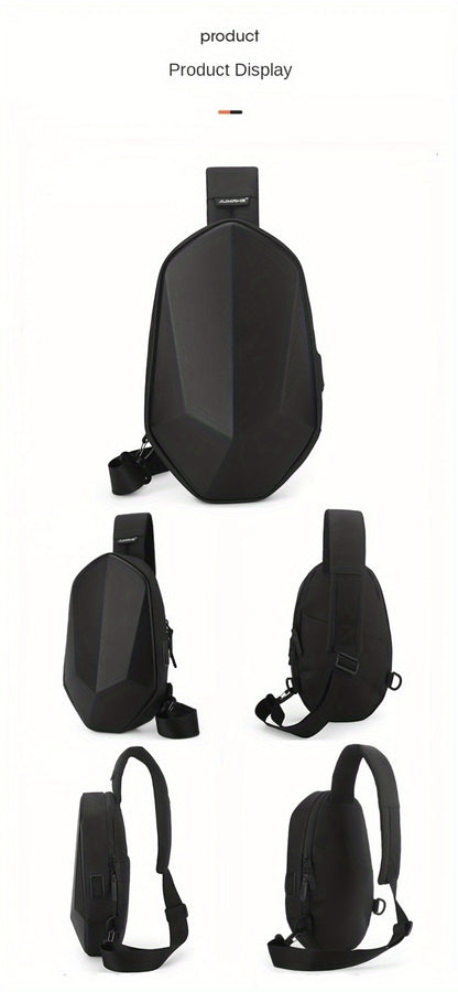 [Hard Shell Chest Bag] JUAMHE Men's Geometric Hard Shell Chest Bag, Scratch-Resistant and Crossbody Backpack with USB Port, Everyday Casual Bag