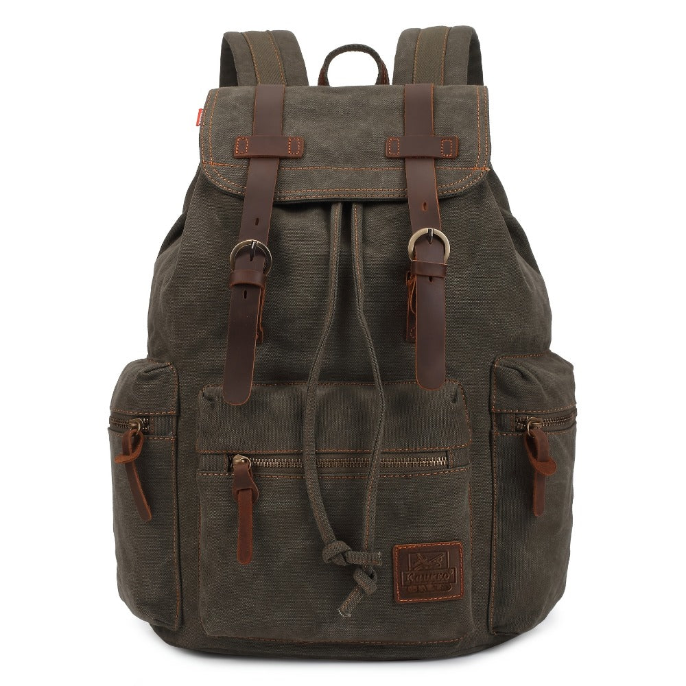 Unisex Retro Canvas Backpack, a Classic And Durable Design Featuring Multiple Pockets, a Scientific Partition, And Leather Lace Details. It'S Comfortable And Lightweight, Available in Khaki, Black, And Gray-Green, Perfect for Campus, Commuting