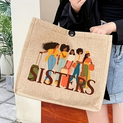 Matching Sister Tote Bags with Letter Print Large Capacity Commuter and Shopping Bag Lightweight Durable Daily Handbag with Double Handles for Women