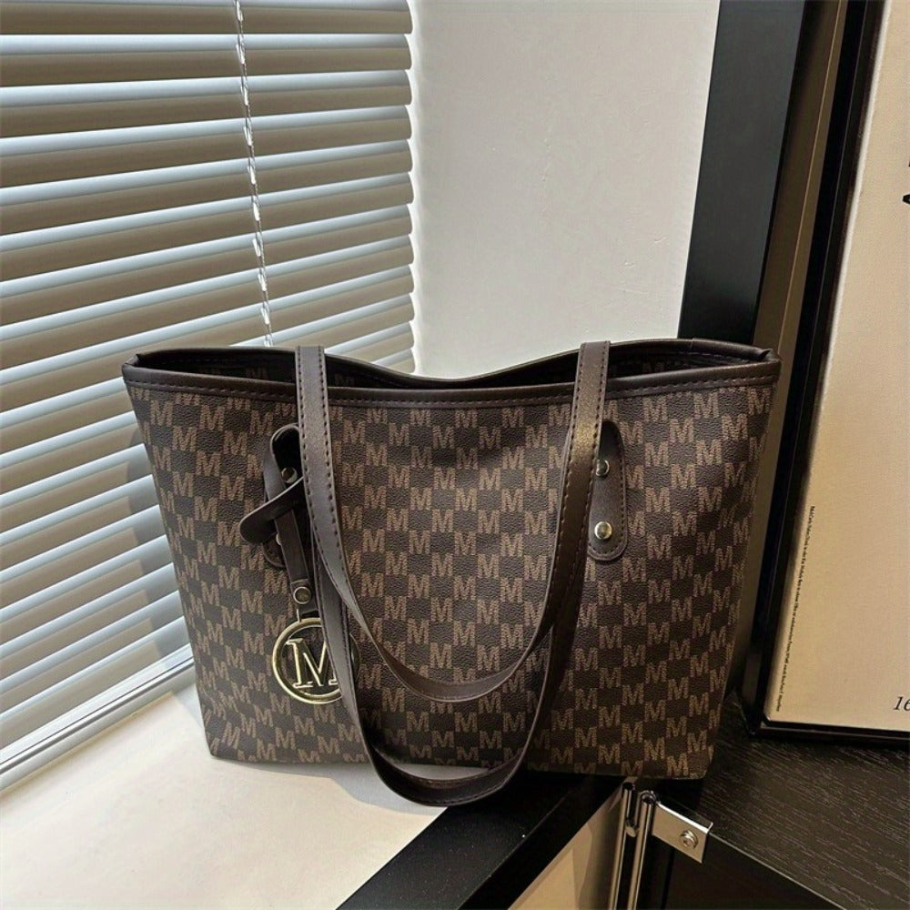 Light Luxury, Minimalist, Fashionable, High-End Texture, Design Sense, Tote Bag, Women'S Retro Checkered Pattern, Large Capacity Shoulder Bag
