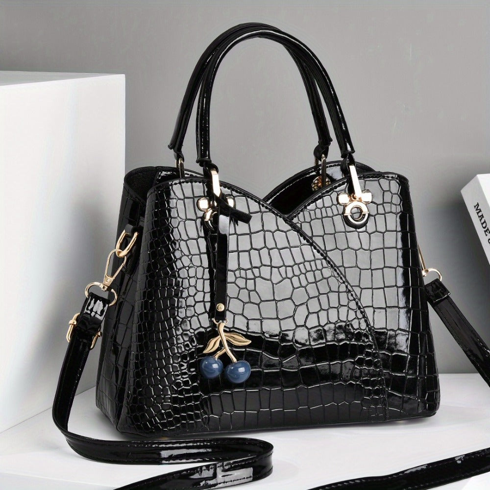 Crossbody Bag for Women – Faux Crocodile Texture Cherry Pendant | Bag Vero – detail view 24