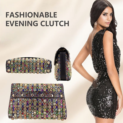 Rhinestone Clutch Bag Women'S Evening Bag, Sparkling Handheld Party Wallet, Texture, Full Diamond Heavy Decoration, Large Capacity, Golden Chain Shoulder Strap, Suitable For Dinner, Party, Formal Events, Halloween Gifts, Christmas Gifts