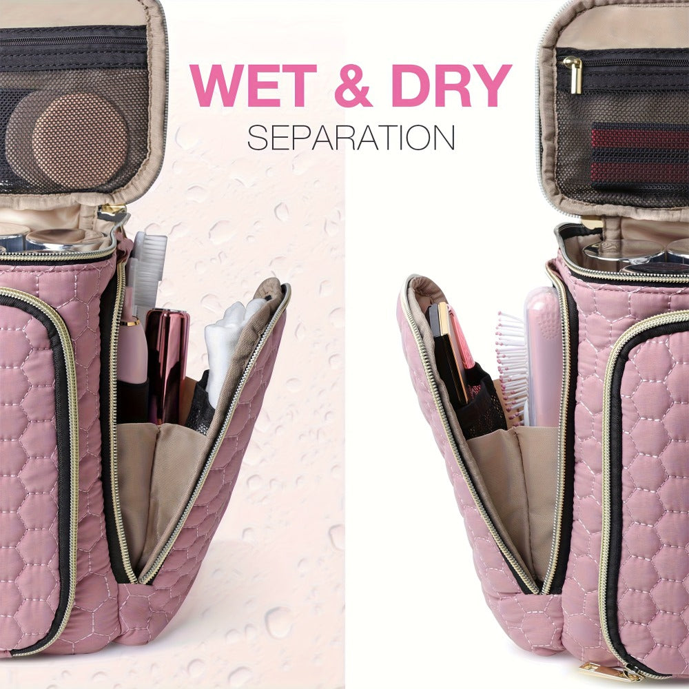 Crossbody Cosmetic Bag, Portable Cosmetic Bag, Multi-pocket Cosmetic Storage Bag, Toiletry Bag, Dry and Wet Separation Toiletry Bag, Large-capacity Travel Toiletry Multi-function Bag, Pink and Black Cosmetic Bag
