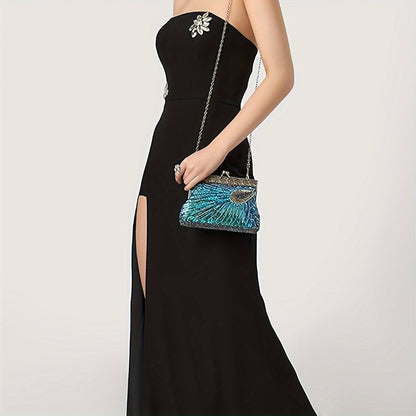 1920s Flapper Peacock Clutch Vintage Gatsby Sequined Evening Handbag Beaded Bag