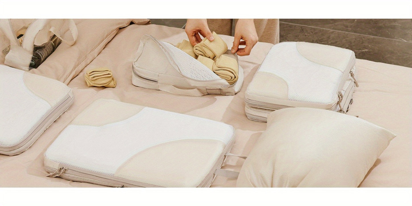 DIMJ Lightweight Compression Packing Cubes for Travel - 8 Pack with Transparent Window Wash Bag & Sock Bag