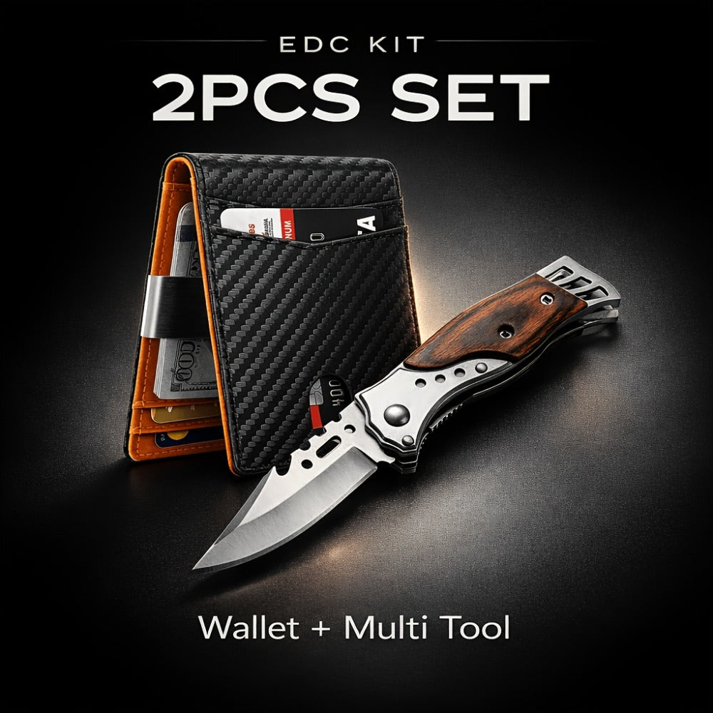 Gift Set for Men Slim Wallet And Portable Folding Tool RFID Blocking Minimalist Wallet Everyday Carry Set Ultra Slim Card Holder Gift for Him