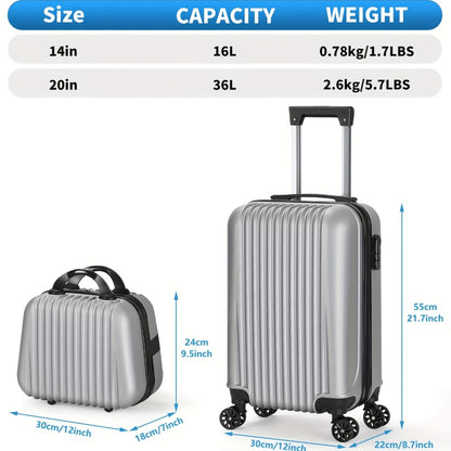 1pc/2pcs Suitcase Set Boarding Luggage Bag, 20inch Satchel Suitcase And 14inch Handbag Can Be Worn Diagonally Across The Trolley Case, with Wheels, Multi-Color Suitcase, for Office