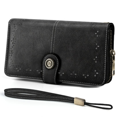 1 Pc RFID Blocking Retro Large Capacity Long Wallet PU Solid Color Women's Purse Multi-Functional Zipper Wallet with Wrist Strap Passport Ticket Credit Card Holder Can Accommodate Large Screen Phone