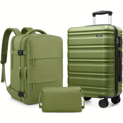 3pcss Luggage Set, Including A 20-inch Boarding Case With Swivel Wheels, A PC Hard-shell Luggage Set, Equipped With A TSA Lock And YKK Zippers, A Durable Boarding Case, And A Men'S Travel Backpack (beige, 3pcss Set (20-inch))