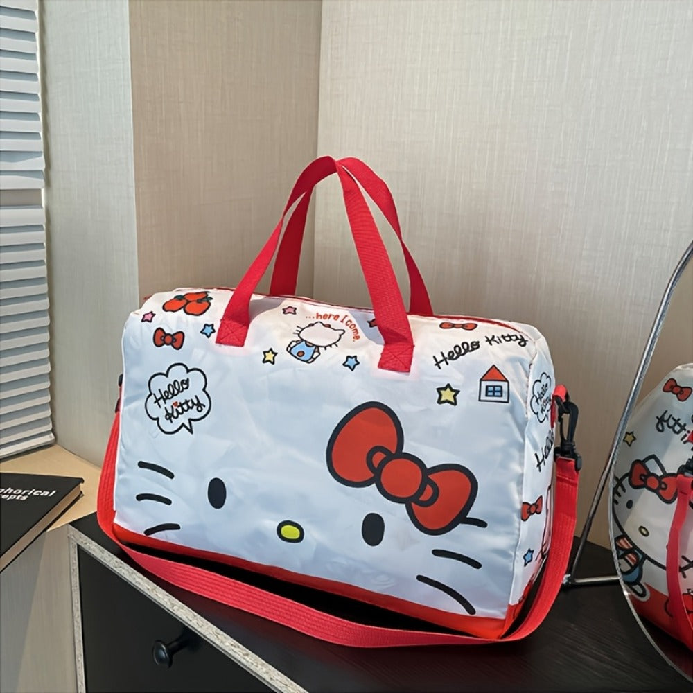 Sanrio KT Cat Stroller Travel Bag Storage Cosmetic Bag Two-Piece Kurumi Hand-Held Short-Distance Luggage Bag Large Capacity Gym Bag