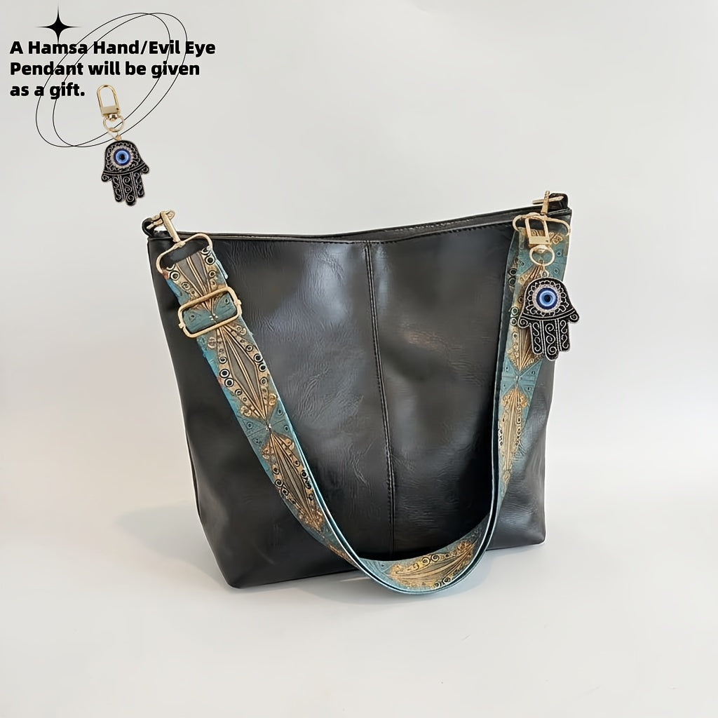 1pc Bohemian Geometric Strap Hobo Bag, Large Capacity Ethnic Crossbody Bag, Hamsa Hand/ Evil Eye Pendant, Women'S Retro Style Shoulder Bag For Best Birthday Gifts, Christmas And Valentine'S Day Gifts