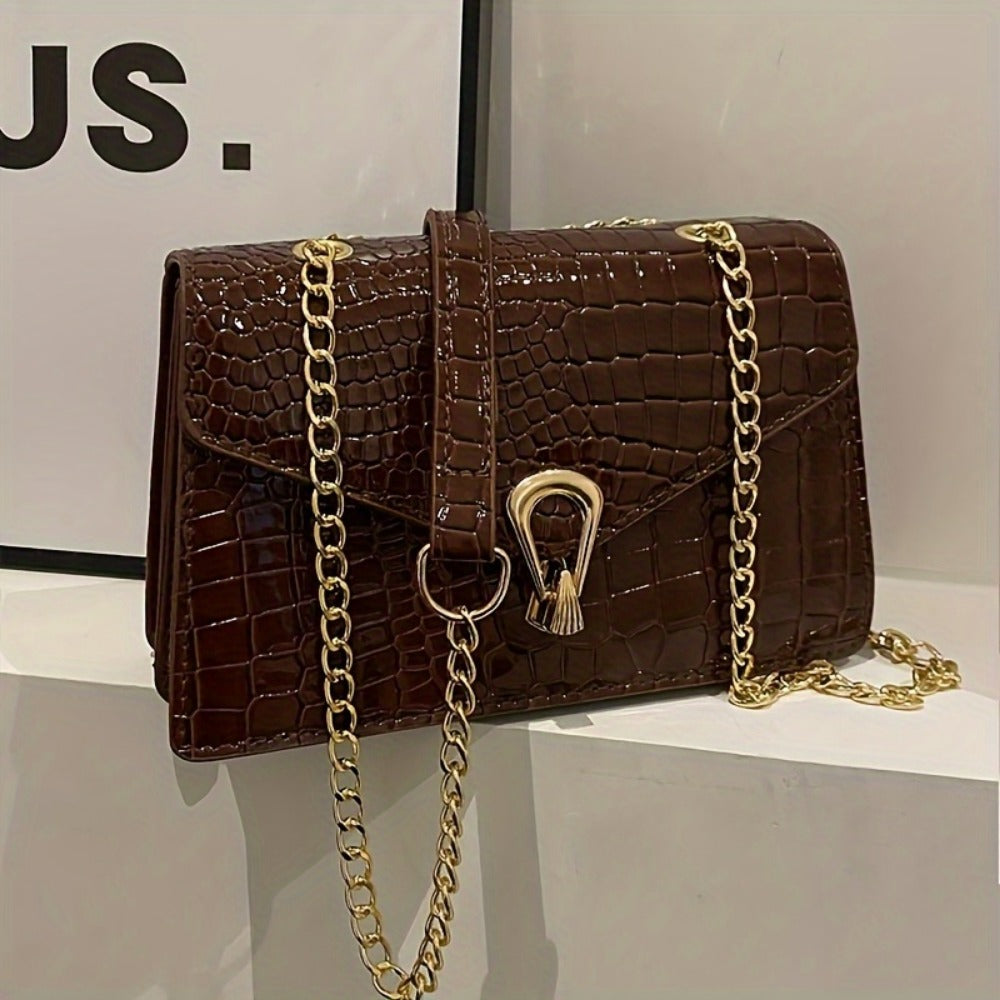 Crossbody Bag for Women – Croc Embossed Chain Glossy Faux | Bag Vero – detail view 7