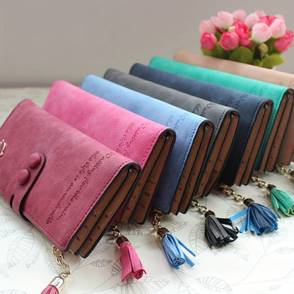 Women Vegan Wallet Bifold Clutch Large Capacity Card Organizer Buckle Long Purse for Candy Color