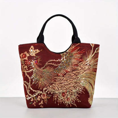 Embroidered Bag Peacock Embroidery Shoulder Portable Diagonal Package Satchel Handbags Purse