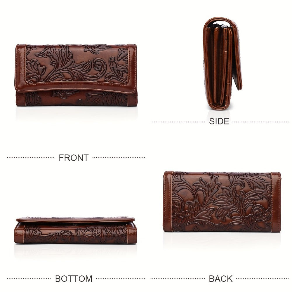 Women'S Embossed Wallet PU RFID Blocking Trifold Ladies Purse Long Clutch Card Holder Phone Checkbook Organizer Gifts for Women Tote Bag for Mom Gift Love