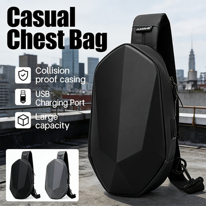 Geometric Sling Chest Bag with USB Charging Port, Hard Shell Crossbody Pack for Hiking Cycling