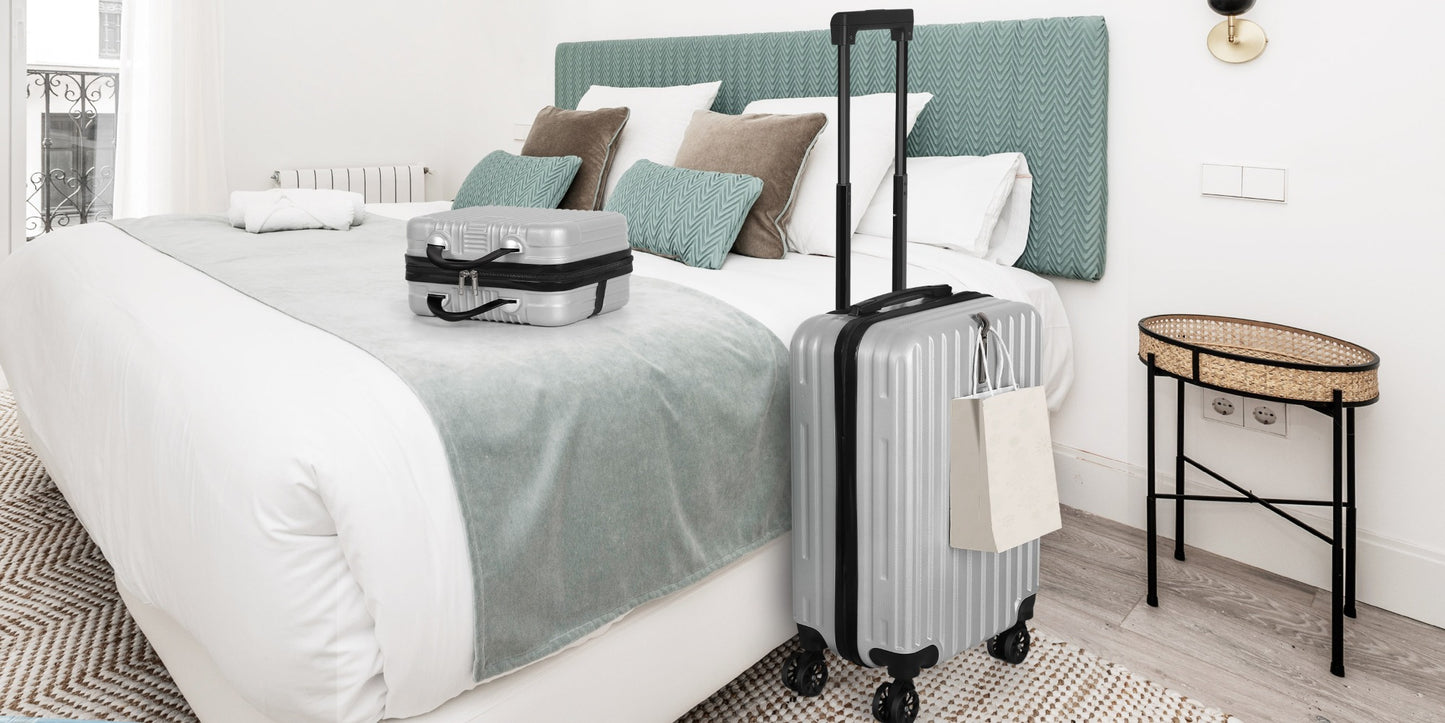 2pcs Luggage Set, 20-Inch Rolling Suitcase & 14-Inch Makeup Bag, Travel Carry-On Trolley Bag with Spinning Wheels & TSA Lock for Business & Leisure Flights. Available In Four Colors.