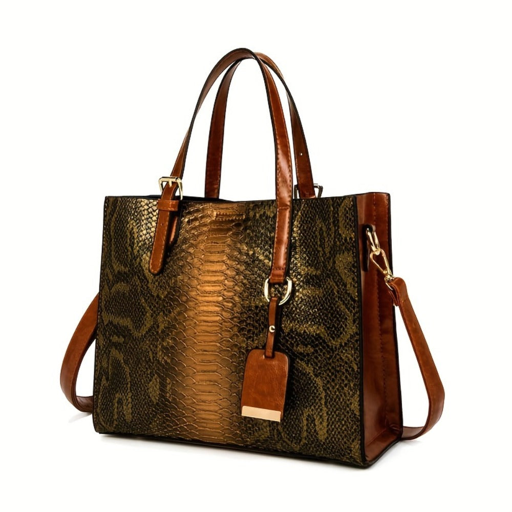 Women'S Crocodile Pattern Satchel Handbags Stylish Tote Handbags Crocodile Purses for Women 3pcs Set
