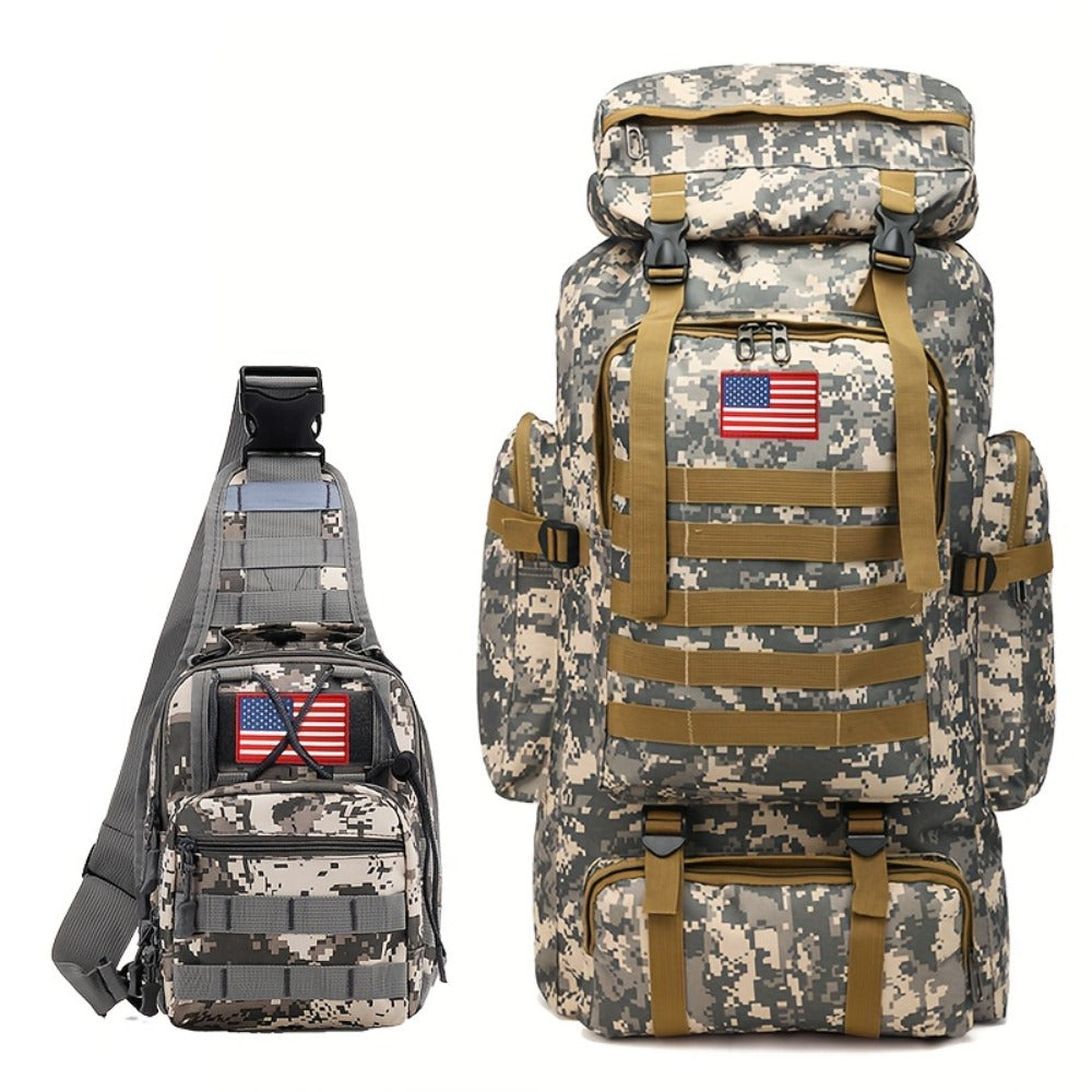 Set of 2pcs 21.13gal Spacious Multifunctional Camouflage Tactical Hiking Backpacks Featuring Various Compartments And a MOLLE System, Ideal for Outdoor Adventures, Camping, Trekking