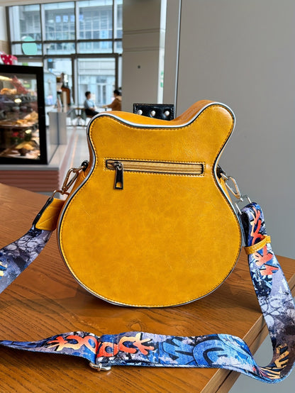 Distinctive Creative Y2K Hot American Style  Guitar Shaped Bag Beth Guitar Shaped Bag Shoulder Bag Crossbody Bag Fashionable Chain Rivet Decoration Color Contrast Wide Shoulder Strap Women's Bag Street Unisex Bag