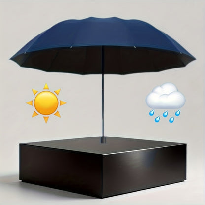 Extra Large Windproof Umbrella with 12-Rib Double-Sided UV Protection - Manual Open, Durable Iron Frame & Silicone Handle, Sleek Black Compact Foldable Design for Family, Outdoor, Commuting Use