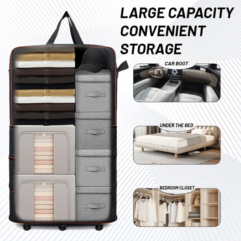 6-Wheel Expandable Travel Duffle - Foldable Large Capacity Suitcase with Reinforced Stitching, Black & Red Accents, Durable Plastic Construction - Sleek Minimalist Design for Business Trips, Study Abroad, Moving & Home Storage, Luggage for Travel, Robust