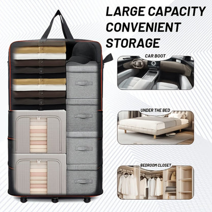 6-Wheel Expandable Travel Duffle - Foldable Large Capacity Suitcase with Reinforced Stitching, Black & Red Accents, Durable Plastic Construction - Sleek Minimalist Design for Business Trips, Study Abroad, Moving & Home Storage, Luggage for Travel, Robust