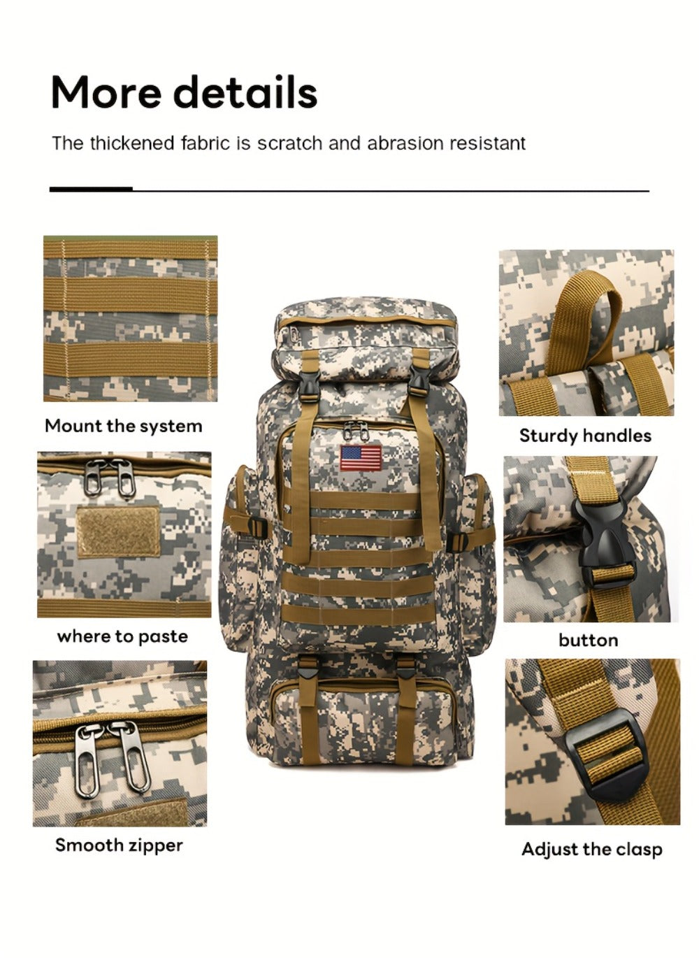 Outdoor Camouflage Backpack Set Hiking Camping Travel Bag Large Multi-Pocket Chest Sling Bag Adjustable Durable Sports Gear Unisex