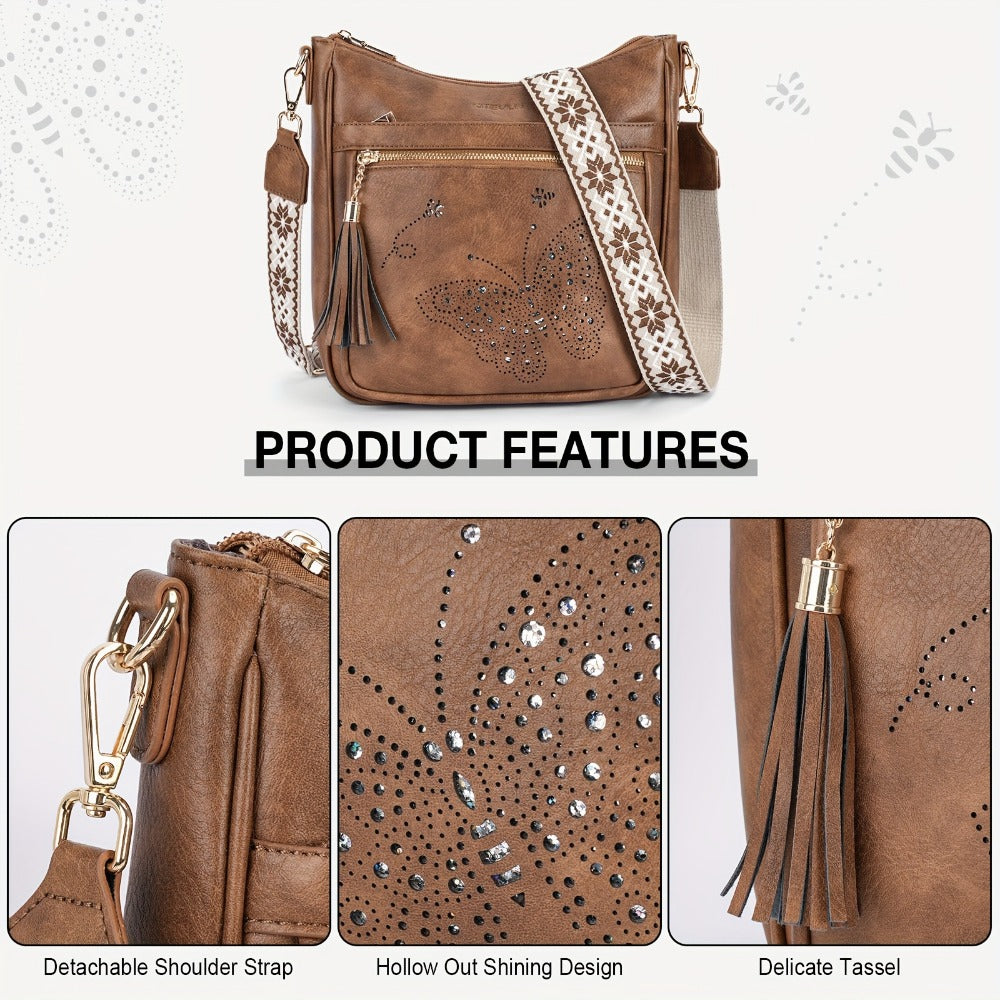 Crossbody Bag for Women – Large Vintage Butterfly Faux Leather | Bag Vero – detail view 11