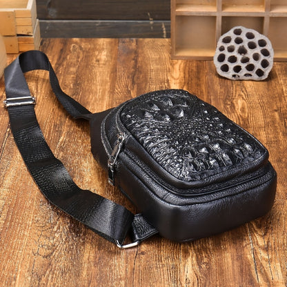 1pc Crocodile Pattern Sling Bag - Unisex Versatile Travel Backpack - Men'S Chest Bag With Headphone Jack Hole - Multiple Compartments Adjustable Brown Chest Bag - Shoulder Bags Gifts For Travel, Sports & Camping, Stylish Zipper Closure