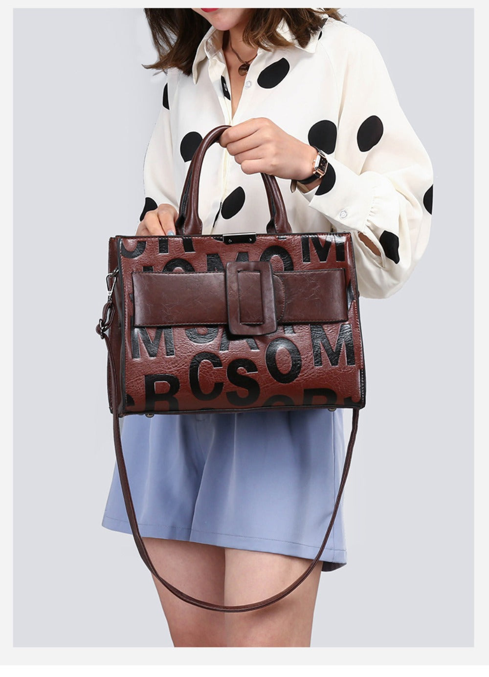 3pcs Women's Monogram Embossed Set, Large Capacity Tote Set, Removable Diagonal Strap