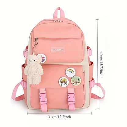 4pcs Easy Casual Backpack Large Capacity Schoolbag Travel Bag Canvas Shoulder Bag, for Teenager, For Teenager