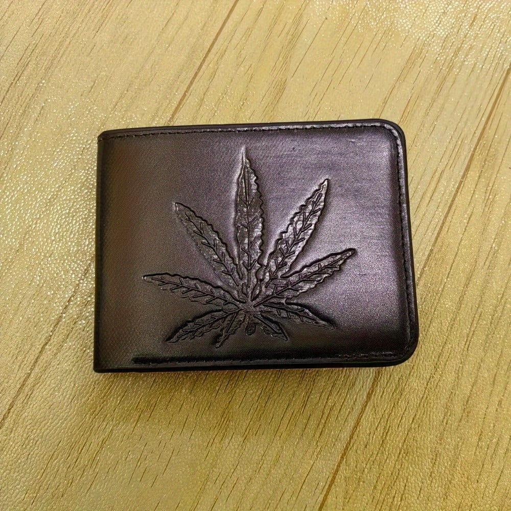 Casual Men'S Wallet Made of Faux Leather Featuring a Leaf Design - Offered in Various Colors (Brown, Black, And Black with Golden Details). Ideal for Everyday Use And Safe Card Storage