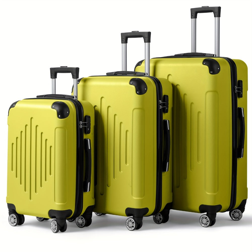Set of 3 Luggage, Lightweight Hard Carry-On Suitcases with TSA Lock And Spinner Wheels in Soft Yellow