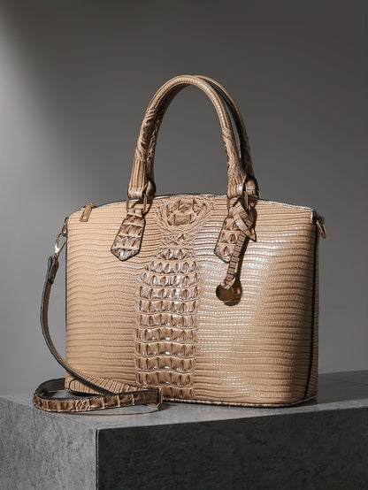 Women'S Work Handbag Featuring a Crocodile Design, a Spacious Crossover Style, And a High-End Fashionable Look. This Elegant Bag Includes a Detachable Shoulder Strap And a Secure Zipper, Making It a Perfect Gift for Christmas Or Thanksgiving