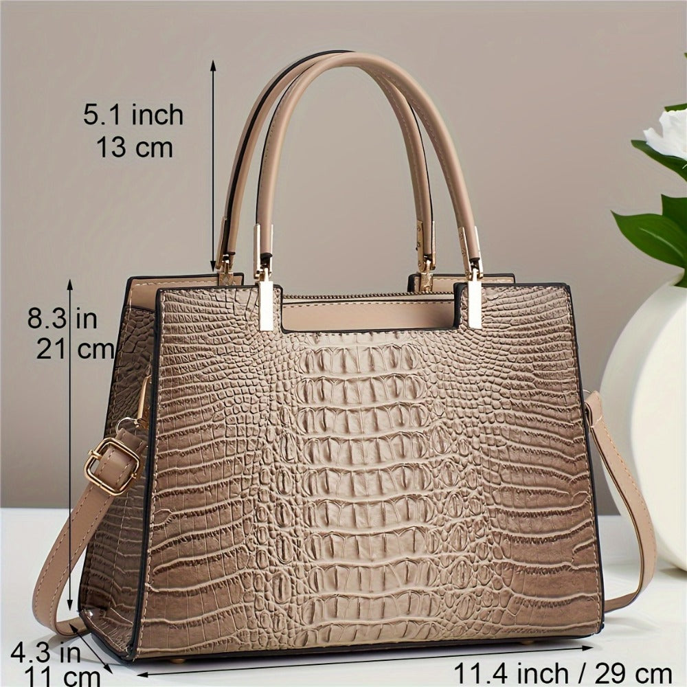 Crossbody Bag for Women – Multi-Pocket, Crocodile Pattern Satchel Color Contrast | Bag Vero – detail view 4