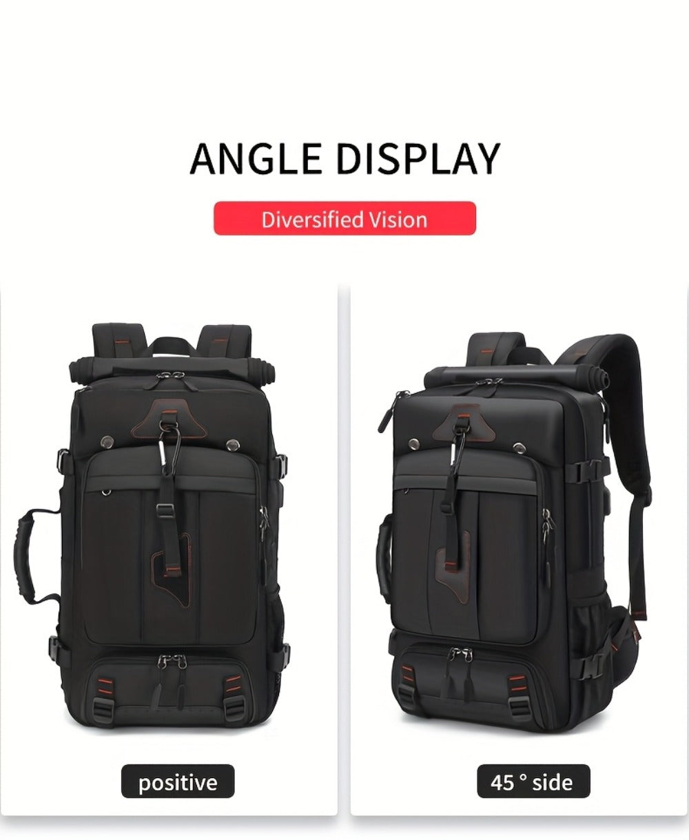 Travel Backpack, Portable Backpack, Large Capacity Duffel Bag Men's Outdoor Expandable Convertible Boarding Duffel Backpack, Black 21.13gal Hiking Bag, Fit 17 Inch Laptop, Suitable for Outdoor Travel Work Business