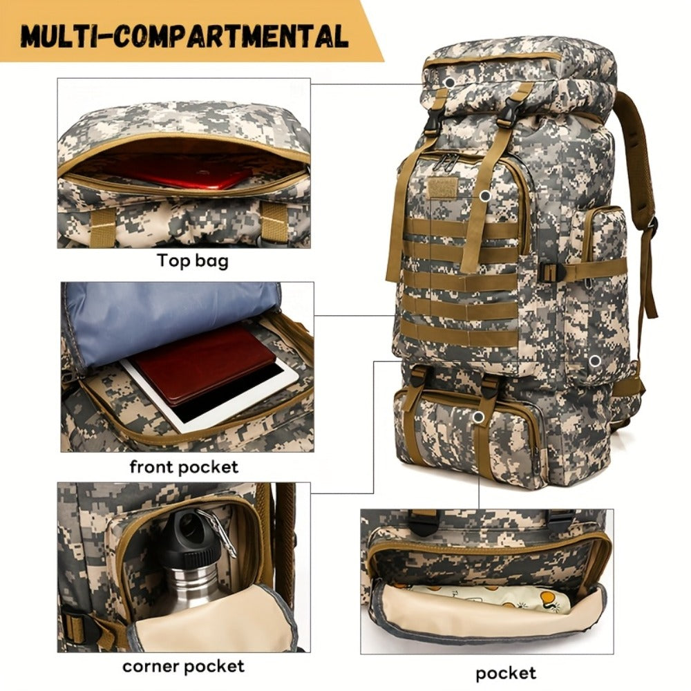 Outdoor Camouflage Backpack Set Hiking Camping Travel Bag Large Multi-Pocket Chest Sling Bag Adjustable Durable Sports Gear Unisex